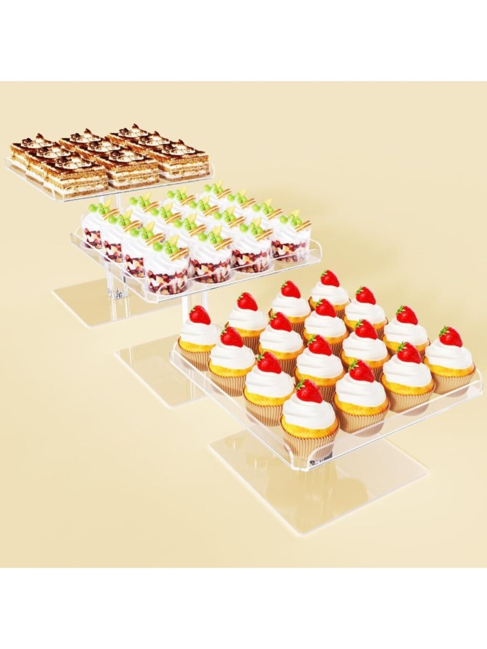 3-Piece Acrylic Cupcake Stand Set - Clear Dessert Display for Parties & Events